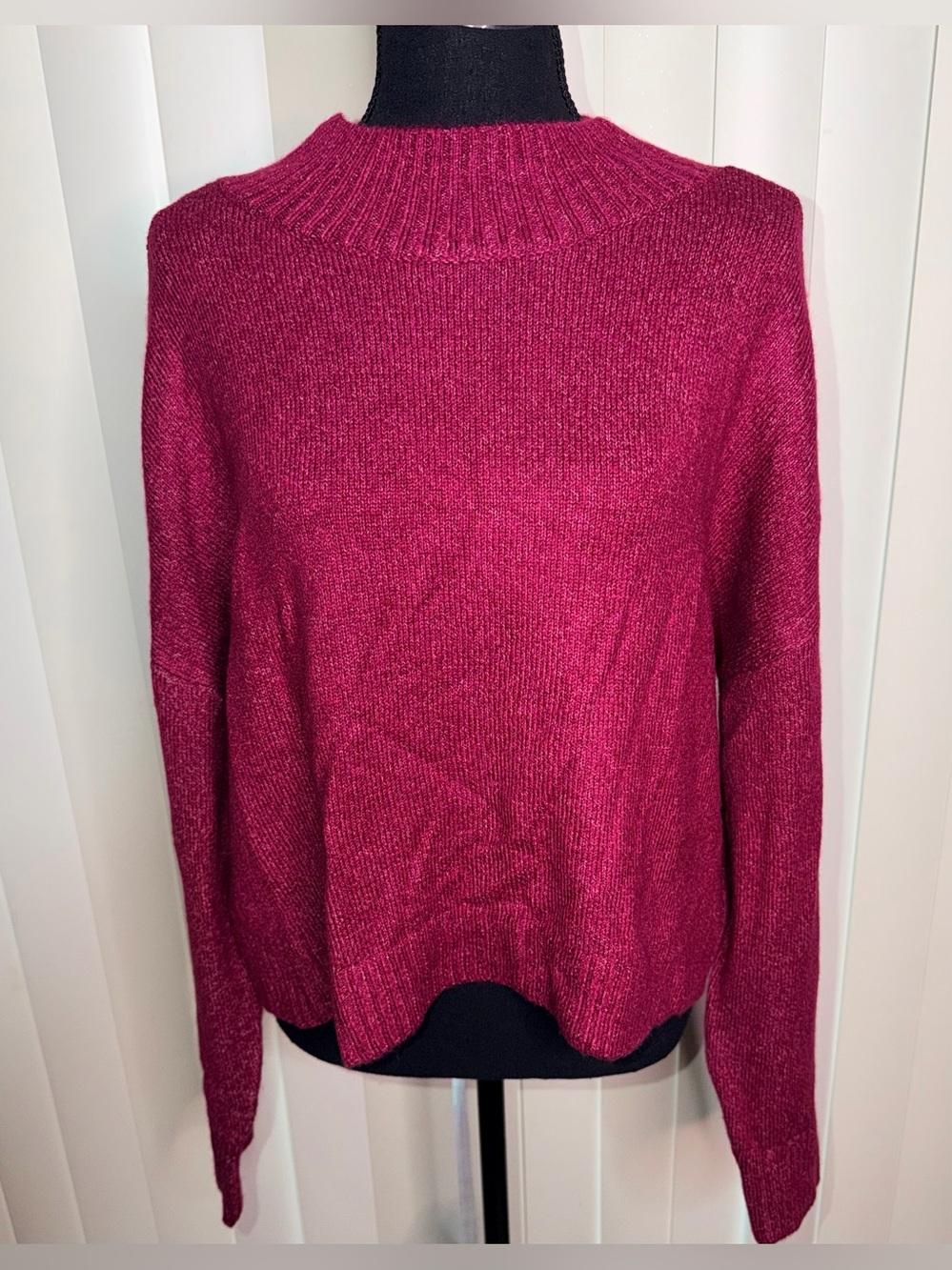 And Now This Women’s Mock Neck Cropped Long Sleeve Sweater Maroon Red Sz Large